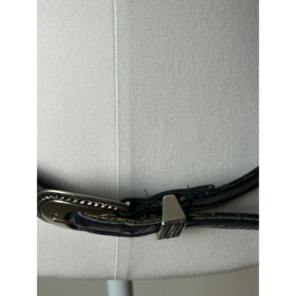 Vintage Navy Blue Leather Western Belt Silver M Ranch Boho Festival Cowboy - Picture 5 of 10